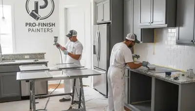 Memphis, TN cabinet painters refinishing kitchen cabinets with durable, moisture-resistant coating