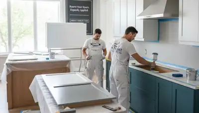 Memphis, TN cabinet painters refinishing kitchen cabinets with durable, moisture-resistant coating