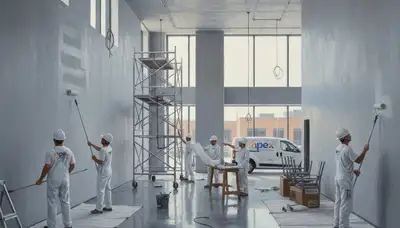 Commercial painting team in Memphis, TN applying durable exterior coatings to a business building