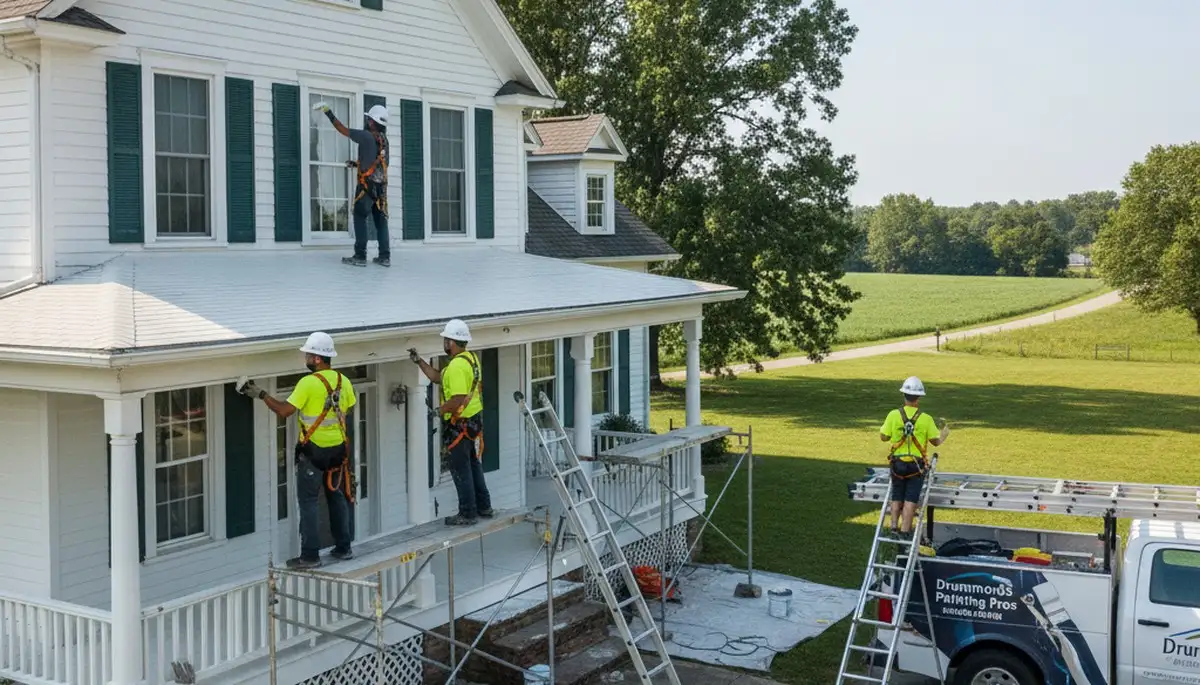Painting contractors in Memphis, TN applying fresh exterior paint to a commercial building