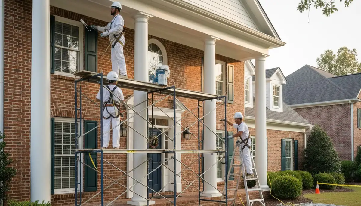 Memphis, TN painting crew painting a home exterior for residential house painting service