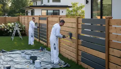 Freshly painted wooden fence by Memphis Paint Pros in Memphis, TN for curb appeal and protection
