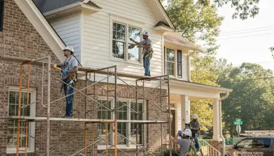 Professional Memphis, TN painting crew preparing a home exterior for painting