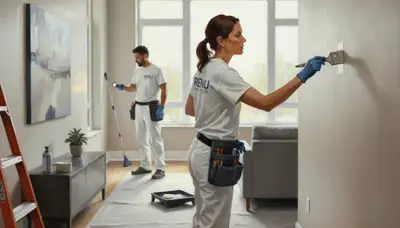 Memphis, TN painter applying paint touch-up to repair scuffs and faded interior wall finish